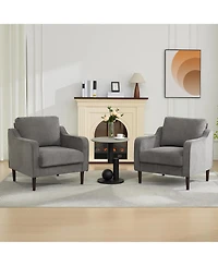 gaomon Mid-Century Modern Accent Chairs Set of 2,Modern Linen Fabric Armchair for Living Room,Comfy Sofa Chairs with Scooped Arms