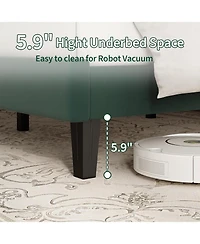 Queen Velvet Upholstered Platform Bed Frame with Vertical Channel Tufted Headboard,Adjustable Height Fits 8–12" Mattress,Noise-Free