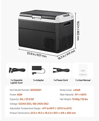 Mecale 52.8QT/50L Car Refrigerator Freezer, -4°F to 68°F, 12/24V Dc & 100-240V Ac, Portable Compressor Cooler