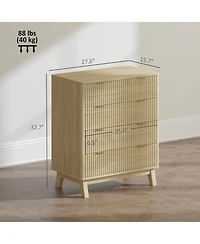 Rainsken Nightstand, 4 Drawer Double Dresser, Wave-Fluted Fronts, Gold Finger Pulls, Bedside Table