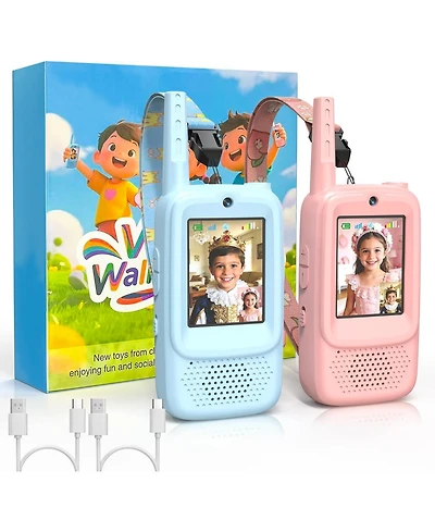 ZealSound Kids Video 2 Pack Walkie Talkies with Screen & Voice Effects for Family/Camping/Hiking, Christmas Birthday Gifts
