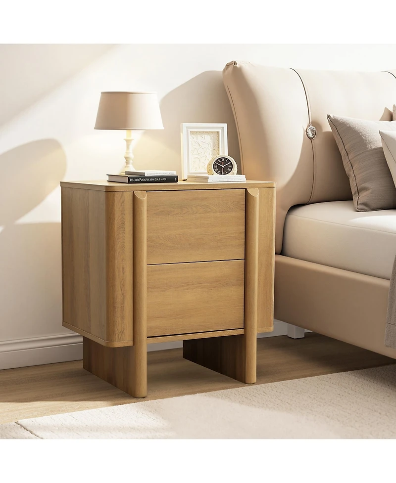 LuxenHome Mid-Century 2-Drawer Nightstand, 23.6'' Engineered Wood Accent Table