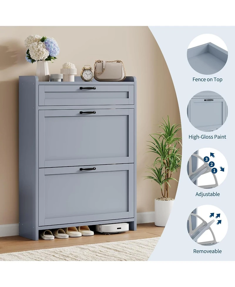 gaomon Shoe Cabinet with 2 Flip Drawers & 1 Top Drawer, Wooden Organizer