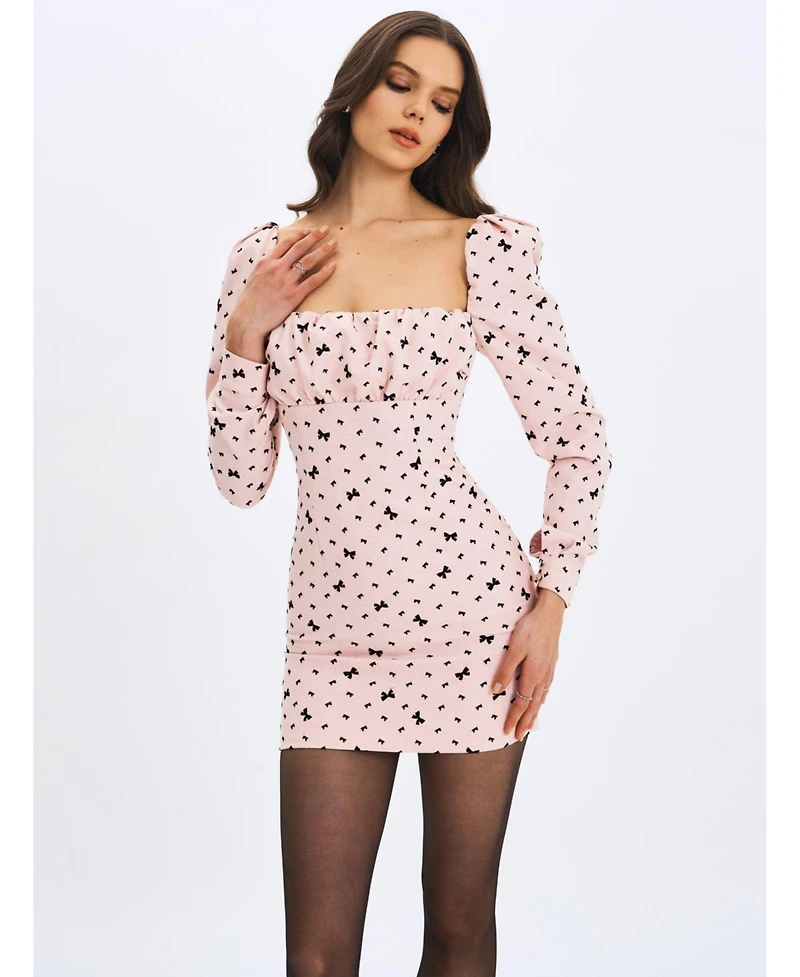 Miss Circle Women's Perla Baby ruched Bust Velvet-Embossed Bow Mini Dress