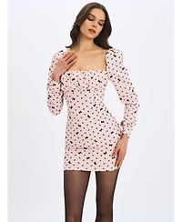 Miss Circle Women's Perla Baby ruched Bust Velvet-Embossed Bow Mini Dress