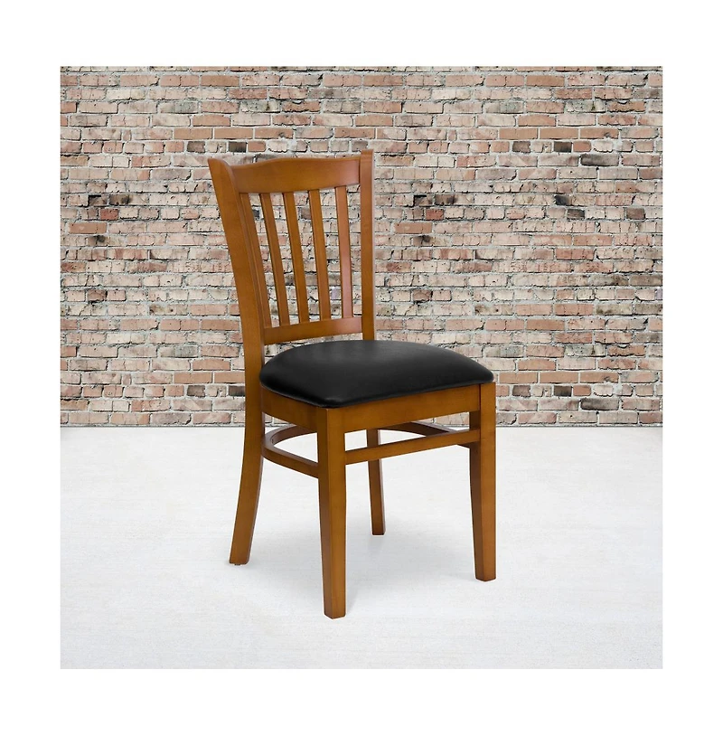 Emma+Oliver Vertical Slat Back Wooden Restaurant Dining Chair