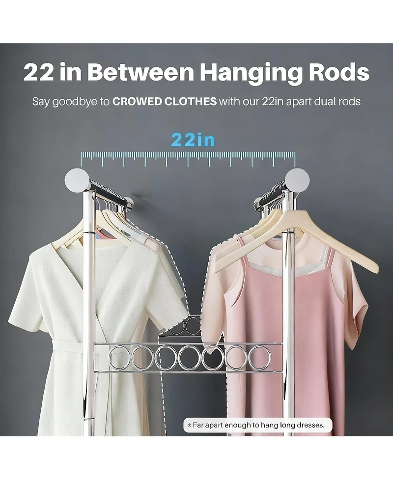Yigii Heavy Duty Collapsible Clothes Rack with Wheels, 650Lbs Capacity, Double Rod, 75"W x 22"D x 68"H