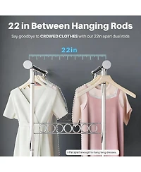 Yigii Heavy Duty Collapsible Clothes Rack with Wheels, 650Lbs Capacity, Double Rod, 75"W x 22"D x 68"H