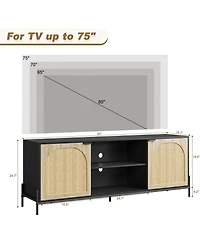 gaomon Tv Stand for 75 Inch Tv, Entainment Center with Storage Cabinets, Rattan Tv Console with Adjustable Shelf