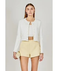 endless rose Women's Flower and Pearl Trim Knit Cardigan