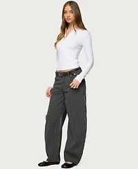 Edikted Women's Pinstripe Low Rise Barrel Leg Jeans
