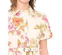 Msk Petite Puff-Sleeve Belted Fit & Flare Dress