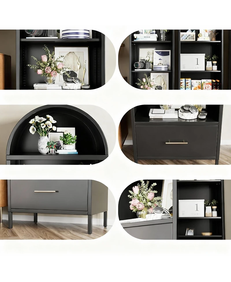 Yigii Stylish Metal Arched Bookshelf Cabinet for Home Office and Living Room