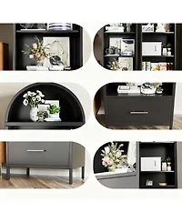 Yigii Stylish Metal Arched Bookshelf Cabinet for Home Office and Living Room