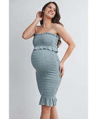 Hello Miz Maternity Smocked Spaghetti Strap Dress with Ruffle Hem