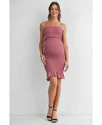 Hello Miz Maternity Smocked Spaghetti Strap Dress with Ruffle Hem
