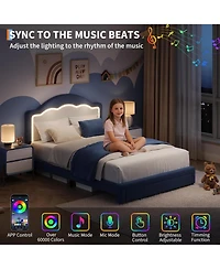 gaomon Full Kids Upholstered Bed with Led Headboard, Plush Sherpa Fabric, Wooden Slats Support, Easy Assembly