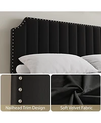 gaomon Queen Platform Bed Frame with 52" Tall Headboard & Footboard, Nailhead Trim, Wooden Slats Support, Noise-Free, Black