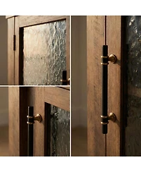 gaomon 54.4" Buffet Sideboard Cabinet, Wood Storage with 2 Glass Doors & 3 Drawers, Coffee Bar & Tv Stand for Living Room, Kitchen, Dining Room