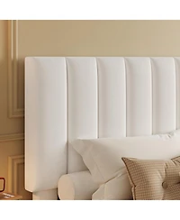 gaomon Queen Velvet Upholstered Platform Bed Frame with Adjustable Tufted Headboard, No Box Spring Needed