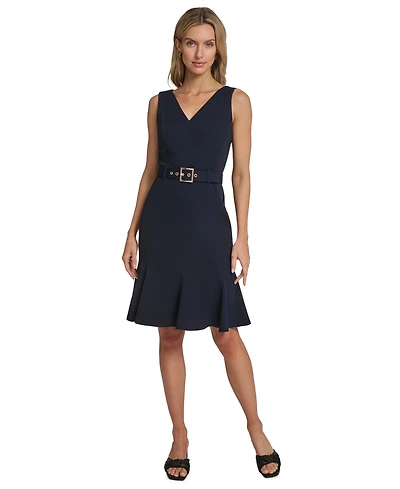 Calvin Klein Women's Belted Pleated Hem Dress