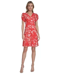 Calvin Klein Women's Printed Puff-Sleeve Shift Dress