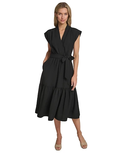 Calvin Klein Women's Tiered Belted Surplice Dress