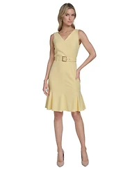 Calvin Klein Women's Belted Pleated Hem Dress