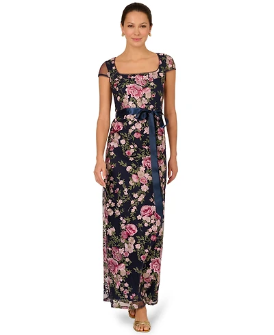 Adrianna Papell Women's Cascading Floral Sheath Gown