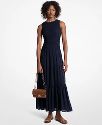 Michael Kors Women's Smocked Scoop Neck Fit & Flare Dress