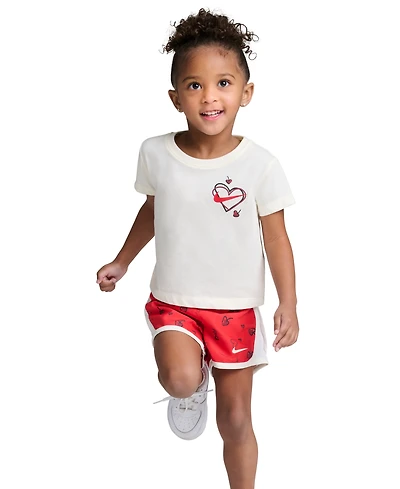 Nike Girls' Toddler 2T-4T Cherry Crewneck T-Shirt and Dri-fit Tempo Shorts, 2-Piece Set