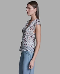 Bcbg Women's V-Neck Sleeveless Ruched Detail Top