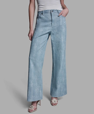 Bcbg Women's Mid-Rise Embellished Detail Wide-Leg Jeans