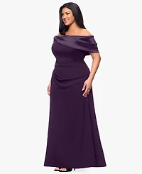 Betsy & Adam Plus Ruched Off-the-Shoulder Ball Gown