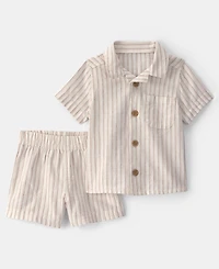 Carter's Baby Boys' Collared Striped Shirt and Shorts, 2-Piece Set