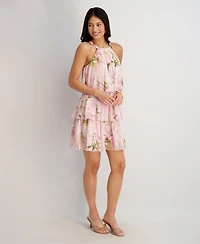 kensie Women's Printed Halter Neck Tiered Dress