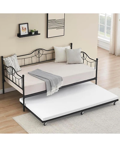 gaomon Metal Daybed with Trundle Bed, Twin Size Day Bed with Headboard and Heavy Duty Steel Slats Support, Mattress Foundation Platform Sofa Bed