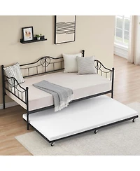 gaomon Metal Daybed with Trundle Bed, Twin Size Day Bed with Headboard and Heavy Duty Steel Slats Support, Mattress Foundation Platform Sofa Bed