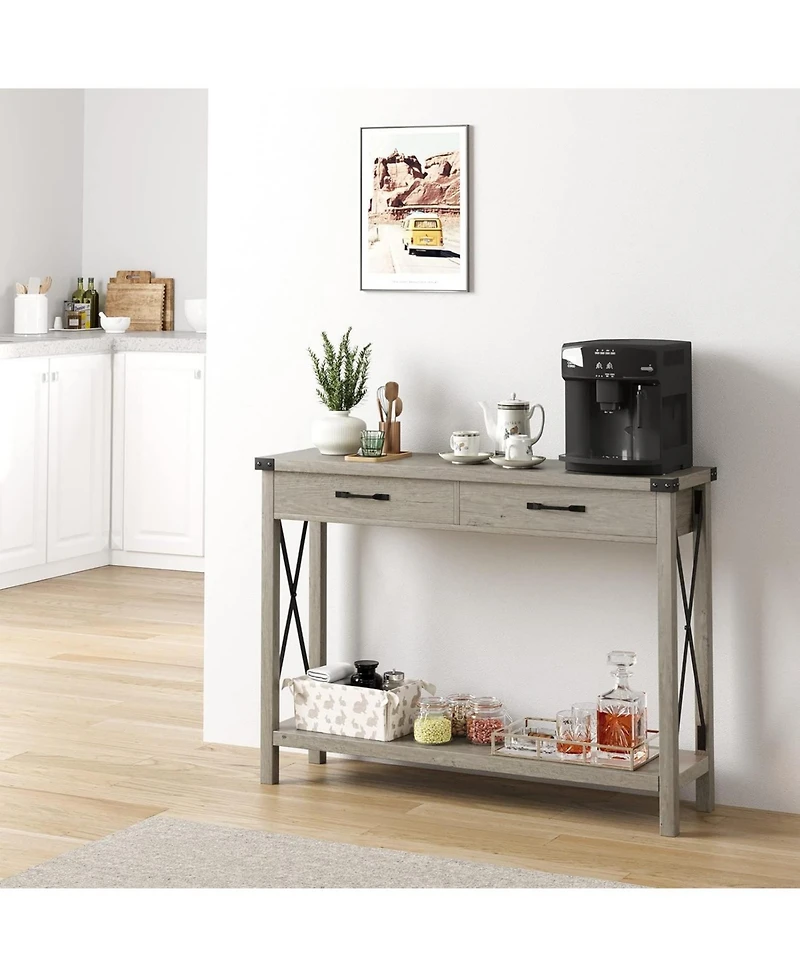 gaomon Console Table with 2 Drawers, Farmhouse Sofa Storage Shelf, Accent Wood Entryway for Living Room, Hallway