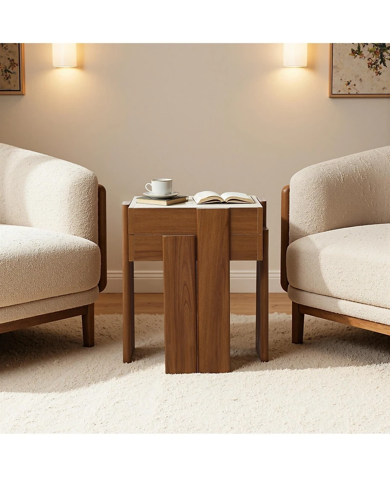 LuxenHome 2-Tier Farmhouse Side Table, Engineered Wood Sofa or Bedside Storage Stand