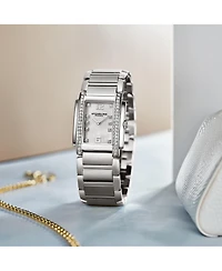 Stuhrling Serafine 4089.1 Women's Rectangular Quartz Watch with Mop Dial And Crystal Bezel