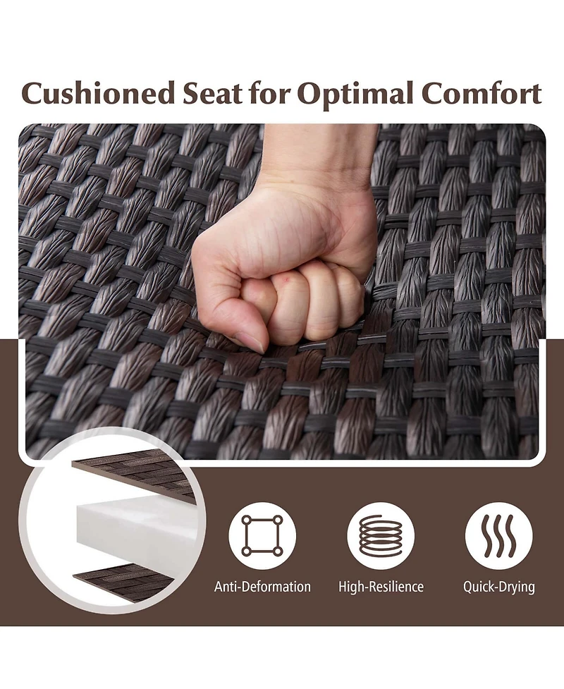 Gymax 4 Pcs Patio Gliding Set Wicker Swing Glider Furniture Set w/ Tempered Glass Coffee Table