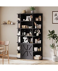 gaomon Bookshelf with Doors,6 Tier Bookcase Storage Cabinet, Modern Farmhouse Freestanding Wood Display Shelves Book Cabinet