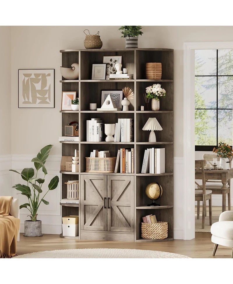 gaomon Bookshelf with Doors,6 Tier Bookcase with Storage Cabinet, Modern Farmhouse Freestanding Wood Display Shelves with Book Storage Cabinet