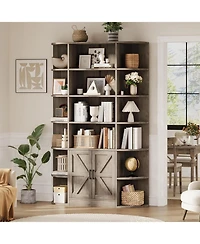 gaomon Bookshelf with Doors,6 Tier Bookcase with Storage Cabinet, Modern Farmhouse Freestanding Wood Display Shelves with Book Storage Cabinet