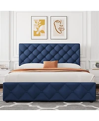 gaomon Full Size Bed Frame with 4 Storage Drawers and Adjustable Headboard, Linen Upholstered Platform Beds