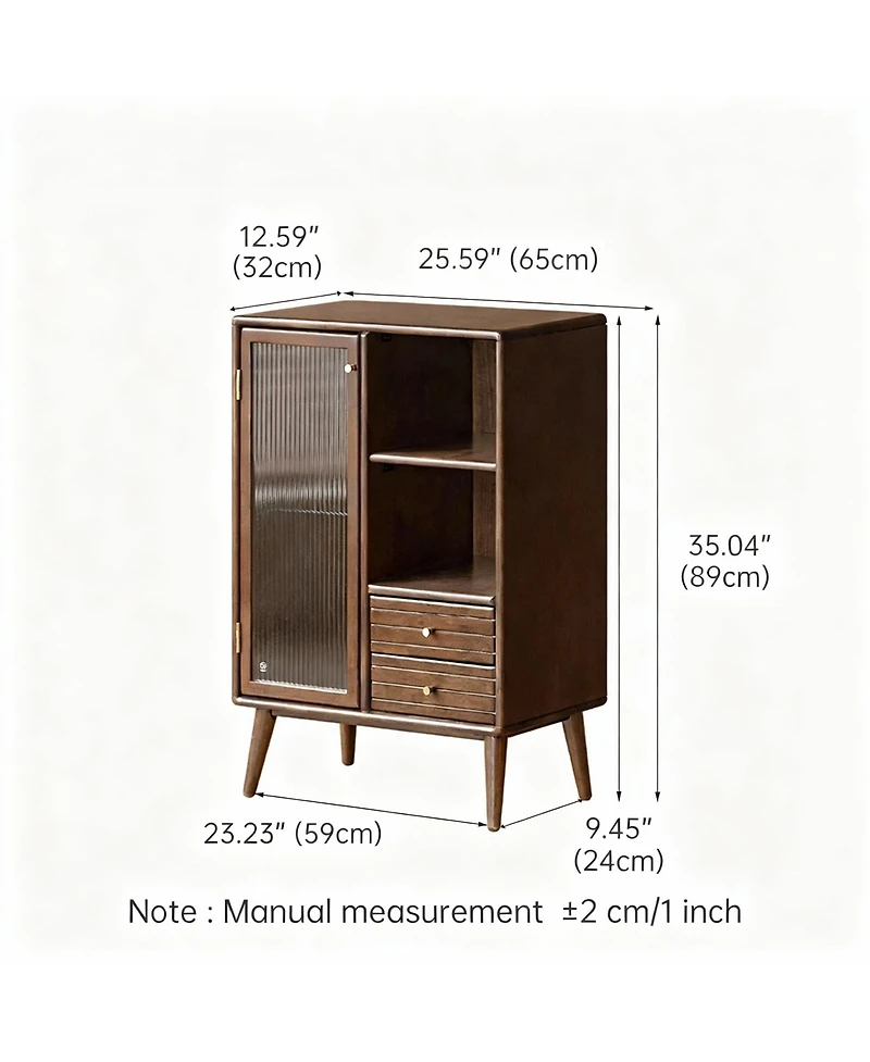 Yigii Solid Wood Storage Cabinet with Glass Doors and Adjustable Shelves
