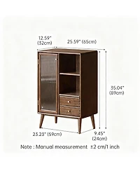 Yigii Solid Wood Storage Cabinet with Glass Doors and Adjustable Shelves
