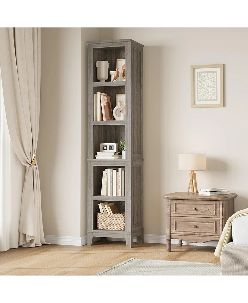 gaomon 5 Tier Rustic Wooden Narrow Bookcase for Home Office