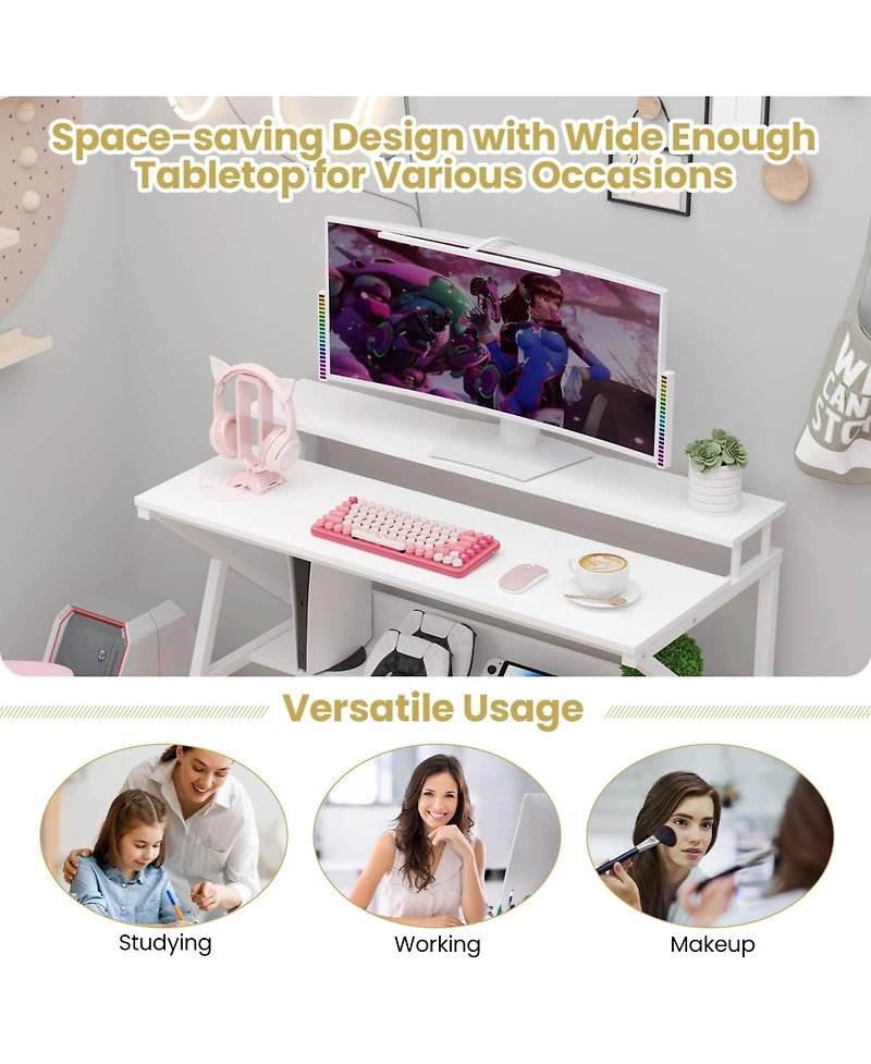 Mecale Computer Desk with Monitor Stand Extra Storage